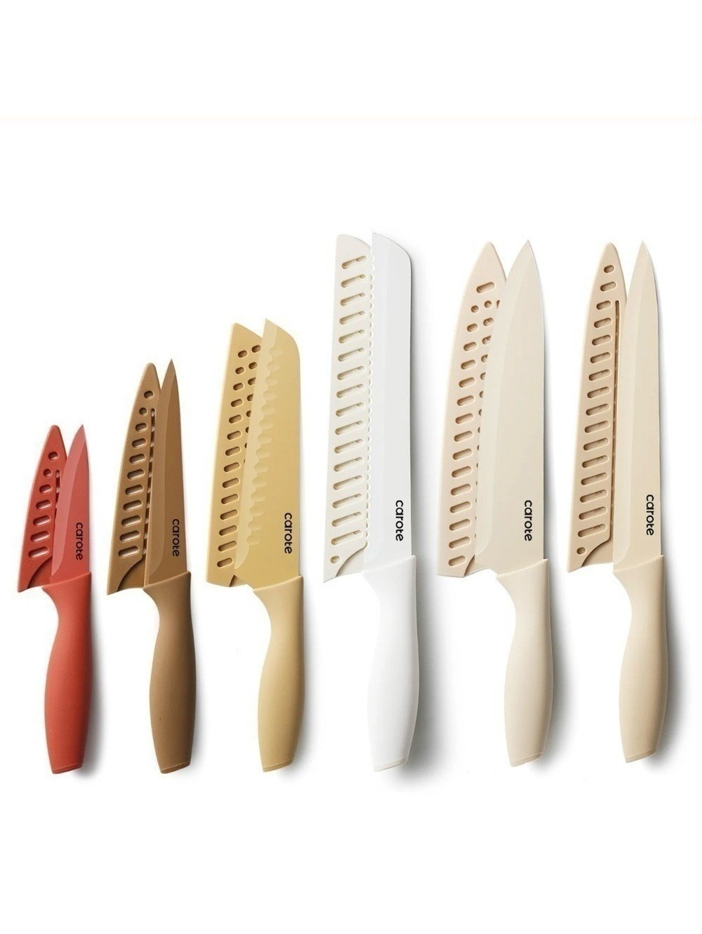Carote Knife Set 12 Piece Neutral Colors Stainless Steel Ceramic Coating Knives